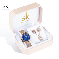 SK Top-reloj de lujo para mujer, conjunto de Regalo para boda, pulsera de oro rosa, collar, joyería, conjunto de Regalo para esposa, Regalo de San Valentín