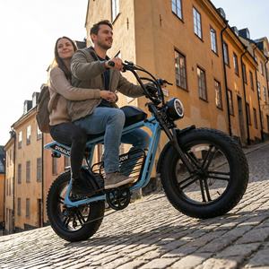 Vélo électrique à deux places avec selle allongée et système d'alimentation 48V, Ebike Scrambler vintage pour les déplacements urbains partagés - Product Image 5