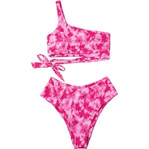 ชุดว่ายน้ำบิกินี่แบบทูพีซลายดอกไม้สีสันสดใส ปี 2025 แบบเซ็กซี่ไหล่เดียว พิมพ์ลายโลโก้ แห้งเร็ว ผลิตจากผ้าสแปนเด็กซ์/โพลีเอสเตอร์ - Product Image 1