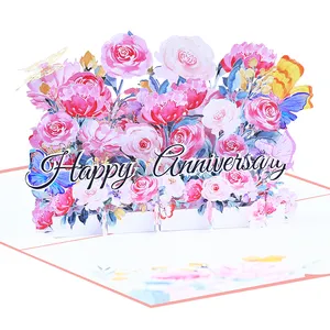 New Reasonable Price Thank You Cards Happy Anniversary 3d Pop-Up Birthday Greeting Cards with Envelope