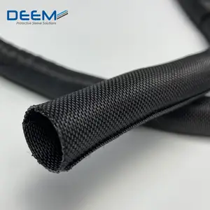 DEEM Black PET Funda de envoltura tejida con cierre automático Cubiertas de cable Fundas de cable