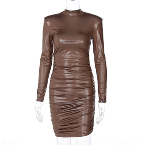 Femmes Automne Plissé <span class=keywords><strong>2022</strong></span> Robe élégante à manches longues Y2K Christmas Outfits High Waist Casual Bodysuit Slim Overalls 2178 - Product Image 6