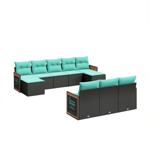 Black Poly <b>Rattan</b> Patio <b>Sofa</b> Set With Cushions 10 Piece Outdoor Garden Furniture Contemporary Design - Product Image 1