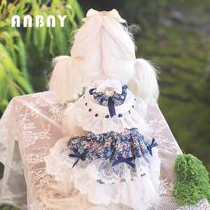 Vestido de Lujo Vintage Lolita para Mascotas, Estampado Floral, Encaje, Volantes, Lazo con Pedrería, para Perros Pequeños, Poliéster, Elegante, para Uso Diario - Product Image 1