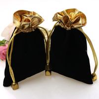 Petite pochette à cordon en velours noir avec logo personnalisé, emballage cadeau de luxe pour bijoux, pierres précieuses, colliers, montres, lunettes, faible MOQ