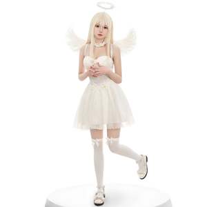 Ensemble de costume d'ange blanc, ailes d'ange en plumes, diadème, baguette magique, robe pour filles, cosplay - Product Image 3