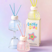 Diffuseur de parfum Série Lucky Star, rose pastel et vert, avec bouchon en verre mat, pour la maison, idéal comme cadeau de mariage ou petit cadeau.