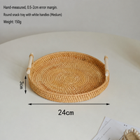 Handgemaakte Scandinavische stijl 3-delige set van geweven rotan manden met witte houten handvatten voor brood, fruit, opbergruimte en ronde snackschaal