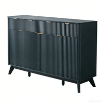 Meuble de rangement moderne noir à texture ondulée, 4 tiroirs, 4 portes, meuble d'appoint pour salon, commode à tiroirs