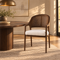 Chaise de salle à manger en bois massif noyer foncé avec dossier en rotin tressé à la main, fauteuil moderne rembourré en ivoire pour salle à manger