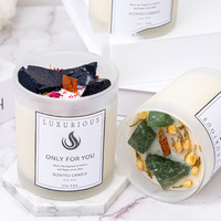 Bougie de luxe en cire de soja parfumée aux fleurs de cristal de haute qualité, à marque privée, vente chaude pour la Saint-Valentin, avec mèche en bois