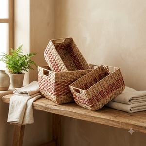 Panier à linge rectangulaire tressé, le meilleur choix pour l'organisation suspendue dans le garde-manger, le salon, la salle de bain et sur les étagères - Product Image 1