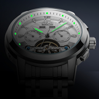 Reloj Mecánico de Lujo Mark Fairwhale, Caja y Correa de Metal, Esfera Esqueletizada, Rueda de Equilibrio, Números Romanos, Resistente al Agua, Luminoso, FW-6028