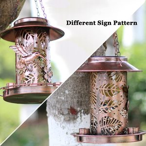<b>Solar</b> Bird Feeder Copper Vintage Hanging With Leaf Cutouts For Woodpecker Garden Use - Product Image 3