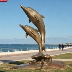 YOUFINE - Estatua de Delfín de Bronce Fundido de Gran Tamaño, Escultura de Delfín Saltando sobre una Ola, para Decoración de Parques y Resorts junto a la Playa - Product Image 1