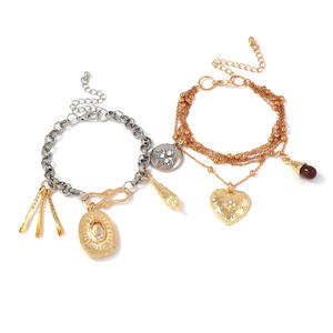 À la mode rétro lumière luxe multicouche chaîne empilable alliage coeur géométrique pendentif Bracelet - Product Image 6