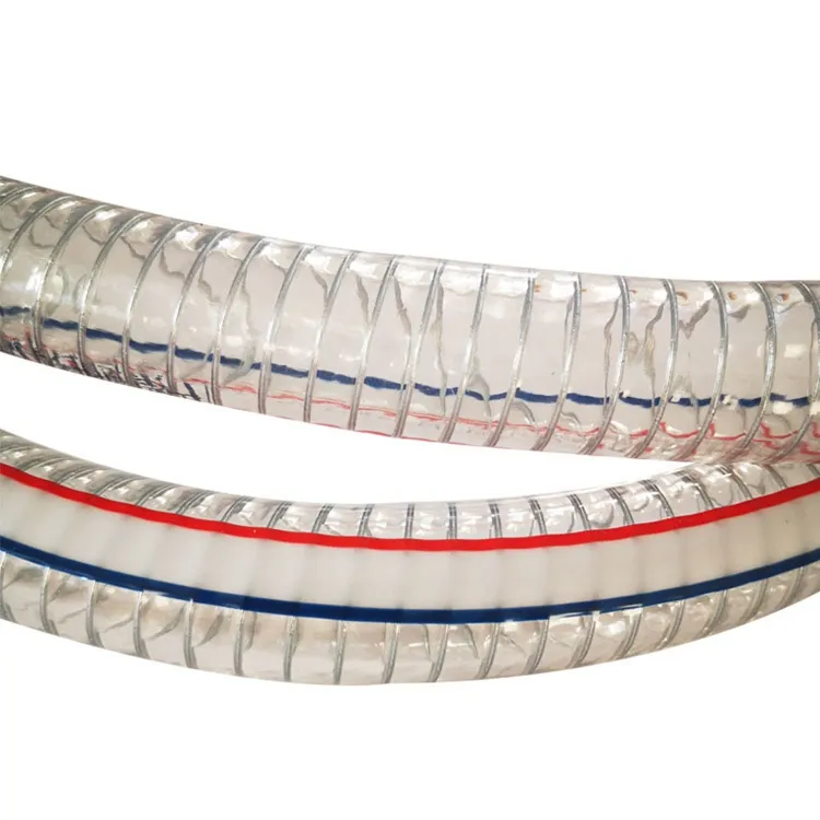 Spiral PVC çelik tel hortum gıda sınıfı PU esnek hortum 1/4 "-8" inç temizle takviyeli esnek PVC tel hortum