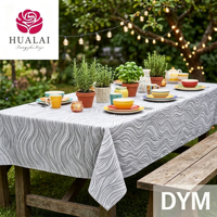 Nappe en polyester texturé HuaLai White Leaf pour hôtel, banquet, fête, décoration, résistante aux plis, vente en gros