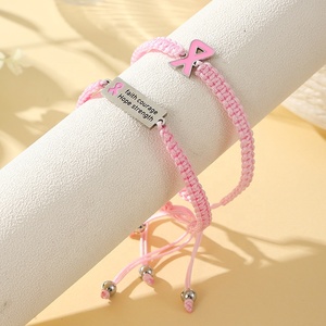 Yiwu Aceon Acero inoxidable Mujeres Cáncer Alarma Chica Poder <span class=keywords><strong>Amistad</strong></span> Pila Par Usar Cuerda Rosa Trenza Cinta Pulsera estampada - Product Image 4