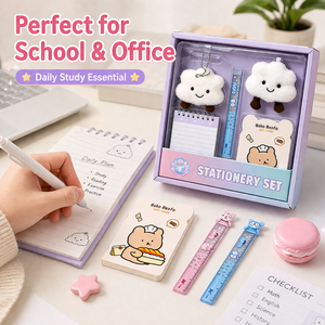 Ensemble de papeterie pour enfants de dessin animé de quatre pièces de vente <span class=keywords><strong>chaude</strong></span> petit cadeau pour les étudiants commençant l'école comprend des porte-clés en peluche - Product Image 4