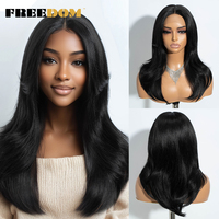 FREEDOM Perruque Lace Front en fibre haute température, lisse, brun clair, avec frange, 20 pouces, pour Cosplay, pour cheveux noirs, blonds, bruns