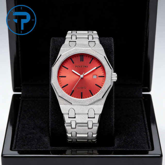 OEM Logo Accept Red Dial Frosted Star Dust Case Custom Brand Slim Alloy Glass Quartz Fashion Sport Watch for Men