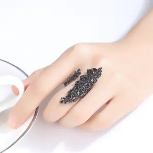 Cocktail Gothic đầy đủ màu đen Rhinestone tuyên bố Hình Học trang phục thời trang tốt đồ trang sức nhẫn cho người phụ nữ có thể điều chỉnh của cô gái