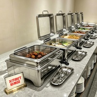 Plat de service de luxe en acier inoxydable argenté avec fenêtre, chauffe-plats électrique 6L pour restaurant, buffet et présentation