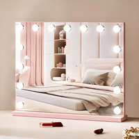 Miroir cosmétique de bureau carré sur pied avec 15 ampoules LED, interrupteur tactile, 3 couleurs réglables, cadre métallique, pour maquillage quotidien