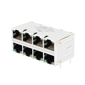 Shield Ethernet Magnetic 10G Base-t 2x4 Ports Female RJ45 Jack Connector With Led Lights