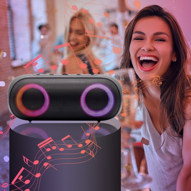 Leadingplus Low Frequency RGB LED Wireless Speaker Light Ring 7W Output V5.0 Metal 15H Play Time for Waterproof 4000mAh Battery