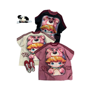 T-shirt en coton personnalisé pour femme, style streetwear, motif dessin animé, impression DTF, unisexe, avec logo graphique, vente en gros, collection été - Product Image 1