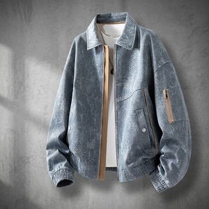 ANSZKTN M-8XL American-style Denim Lapel Bomber Jacket for Men Streetwear Heart Pattern Zipper Closure 2025 New Autumn Casual - Product Image 2