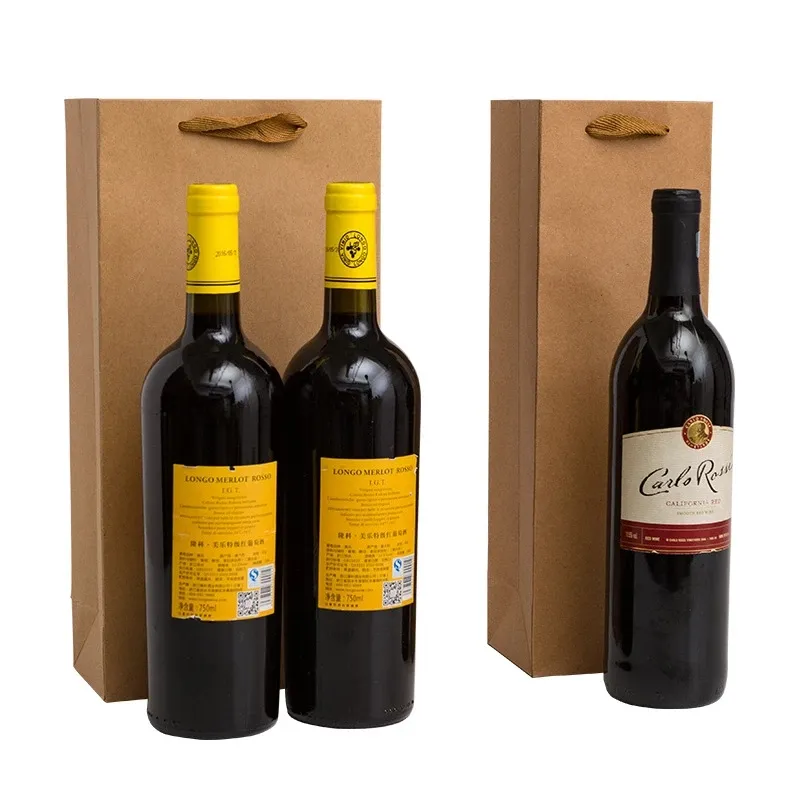 Fabbrica di alta qualità di lusso personalizzato bottiglia di vino confezione regalo colori sacchetto di vino in carta Kraft riciclabile