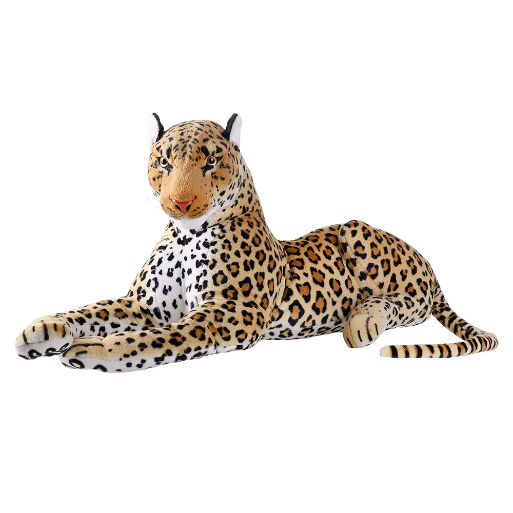 Grosir mainan boneka binatang hutan Cheetah macan tutul salju kustom mainan hewan lembut dari koleksi binatang liar