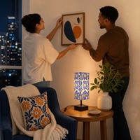 Lámpara de Mesa de Tela con Diseño Artístico Multipatrón, Estilos de Decoración Versátiles, Lámpara de Noche con Bombilla LED Incluida
