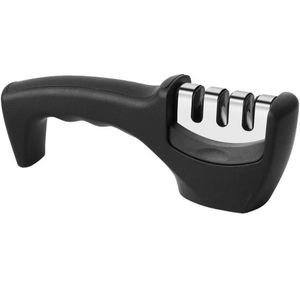 Kitchen Utensils Kitchen Knife Accessories Helps Repair <b>Polish</b> Blades <b>Black</b> 3-Stage Tungsten Steel Ceramic Sharpener - Product Image 1