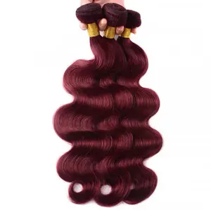 Wholesale Human Hair Weave Bundle Cuticle Aligned Virgin Indian Human Hair Extension 99j Burgundy Color Body Wave Hair Bundles