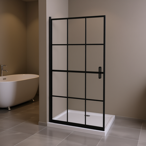 Cabine de douche noire ESG 31,5x55,1 pouces avec porte à charnière et cadre, design industriel - Product Image 2