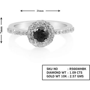 Anillo de Compromiso Jewelspaark con Halo de Diamantes Negros, Oro Blanco de 10k, Corte Brillante Redondo Natural de 1.09 Cttw, Moderno para Mujer - Product Image 4