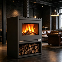 Cheminée autonome en acier moderne de style artisanal européen, à bois véritable, avec flamme rouge, pour villas, hôtels, appartements et salons