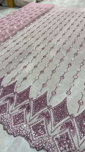 Tela bordada de diseño de trabajo manual de materia prima textil para hacer traje de mujer tela de poliéster disponible en 7 colores - Product Image 2