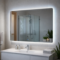 Miroir de salle de bain intelligent LED moderne sans cadre avec fonction anti-buée, capteur tactile rétroéclairé et affichage numérique pour coiffeuse