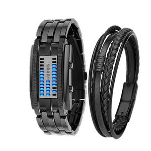 Montre pour homme, étanche à 30 m, montre-bracelet en lave, double rangée de lampes LED, montre électronique en acier binnaire pour homme, montres de sport YuSa385 - Product Image 4