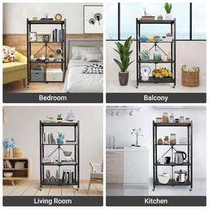 Estante de almacenamiento de malla de alambre plegable de alta resistencia Pintura al horno negra <span class=keywords><strong>3</strong></span> capas para cocina y dormitorio - Product Image 6