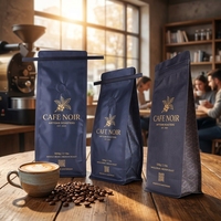 Sacs d'emballage pour café en plastique avec fermeture à clip, approuvés pour les aliments, imprimés sur mesure, à fond plat, pour l'identité de marque des cafés