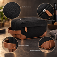 Trousse de Toilette en Toile Lavée avec Logo Personnalisé pour Hommes, Grande Capacité, Trousse de Voyage avec Poignée en PU, Double Fermeture Éclair, Organisateur, Vente en Gros