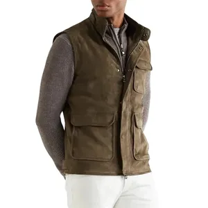 Custom Multi Pockets Utility Caego Vest For Men Design Logo Checked Wool Suede Gilet Vest