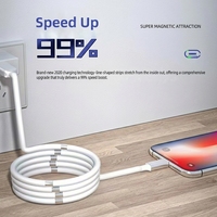 Câble de charge rapide USB Type-C 3A rétractable magnétique avec gaine en TPE et connecteurs coudés pour voitures et appareils mobiles