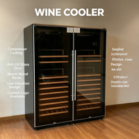 Réfrigérateur à vin de luxe pour la maison, avec compresseur silencieux, porte en verre trempé et étagères en bois pour le stockage du vin